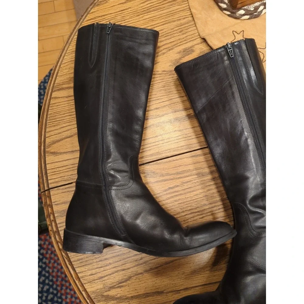 Davos Gomma Knee‎ High Boots Black Made In Italy 38 US 7